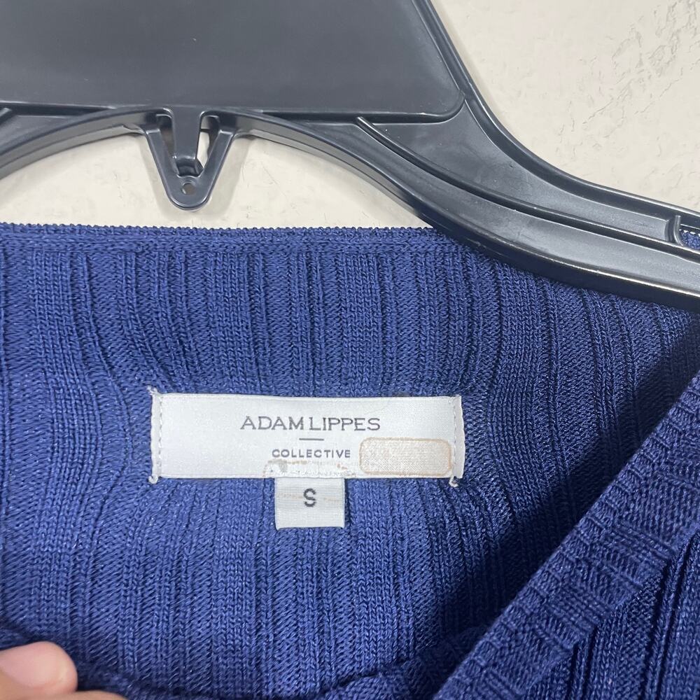 Adam Lippes Size Small Rib Sweater Dress Navy Knit Side Buttons Long Sleeves - Picture 6 of 11